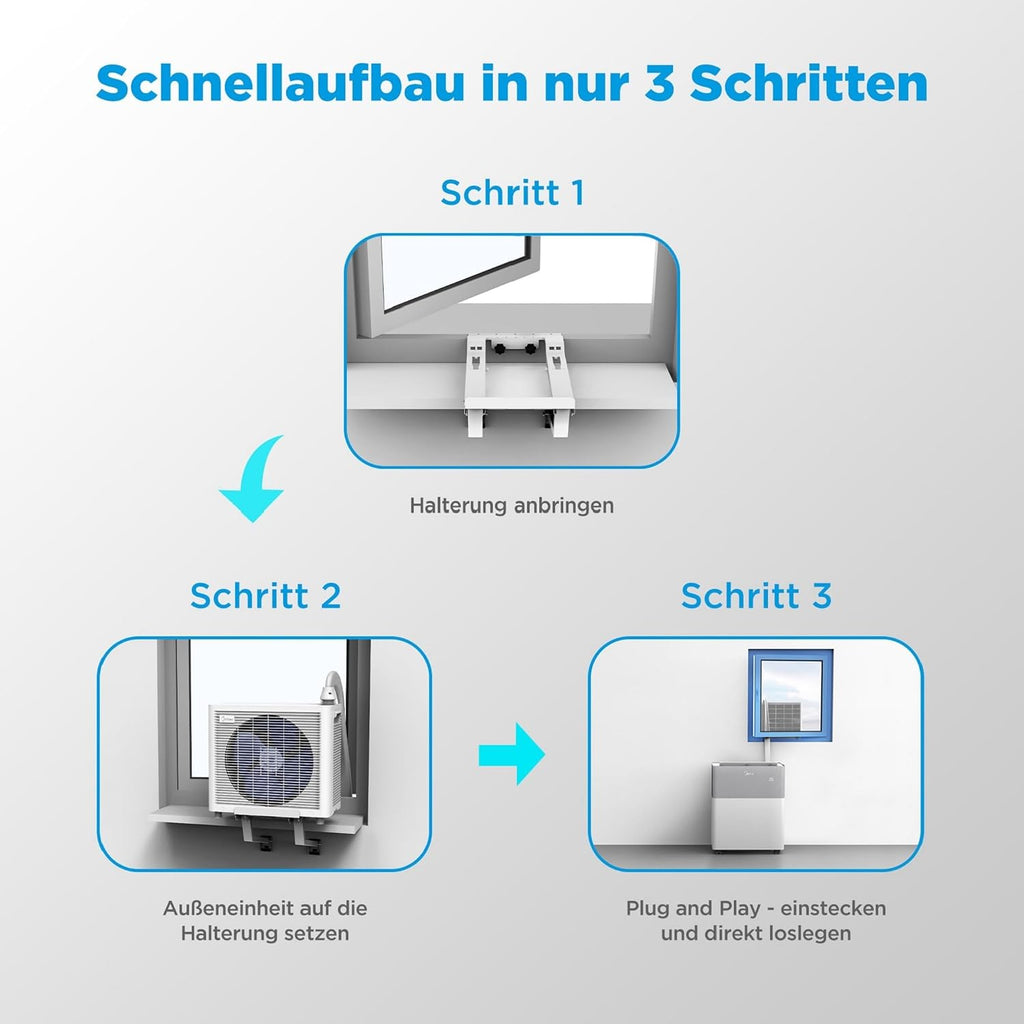 Midea Portasplit Air Conditioning, Mobile Heat Pump, Cooling A++/Heating A+, 12000 BTU 3.5 kW, for Rooms up to 42 m² / 105 m³, Only 39 dB(A) in Silent Mode