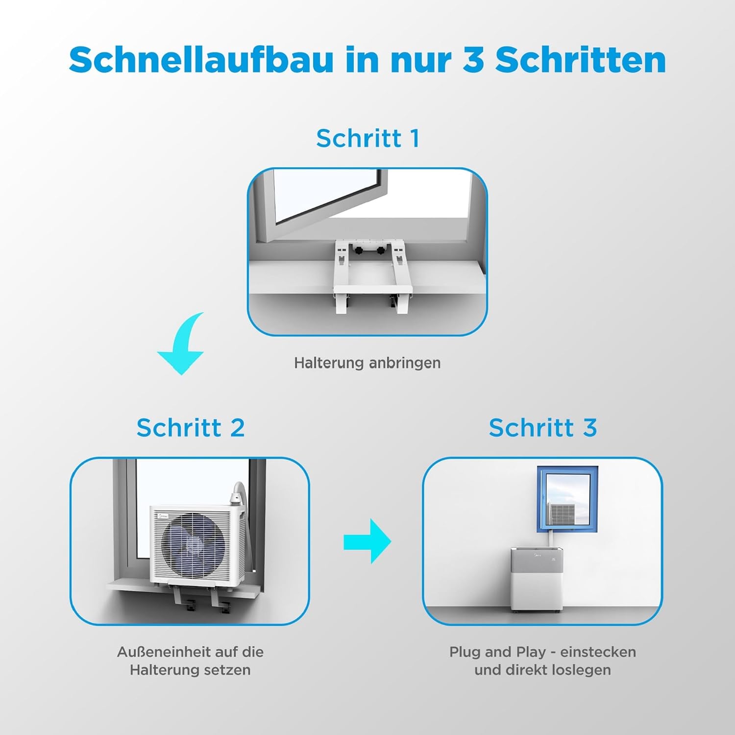 Midea Portasplit Air Conditioning, Mobile Heat Pump, Cooling A++/Heating A+, 12000 BTU 3.5 kW, for Rooms up to 42 m² / 105 m³, Only 39 dB(A) in Silent Mode