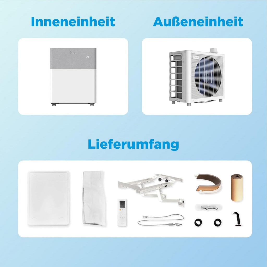 Midea Portasplit Cool Mobile Air Conditioner, Cooling Only, A++, 8000 BTU 2, 3 kW, for Rooms up to 28 m² / 70 m³, Only 38 dB(A) in Silent Mode