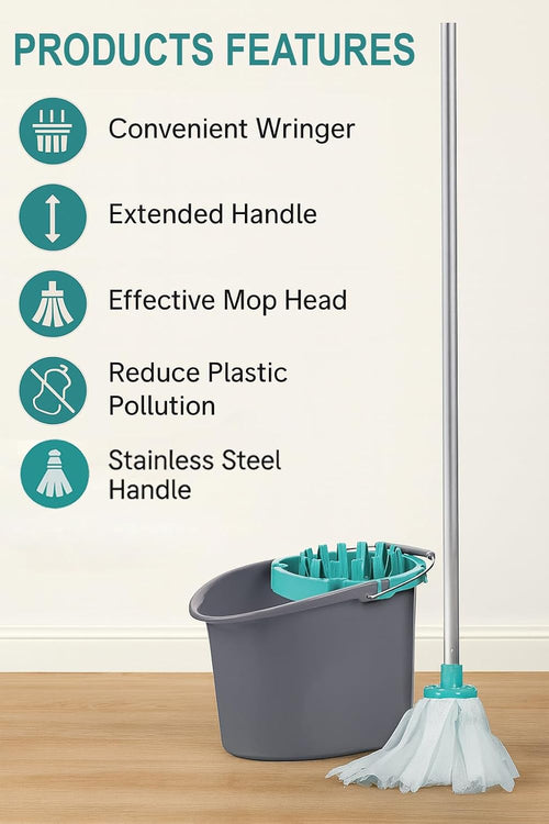 BH | Premium Quality Mop and Bucket Set | Heavy Duty | Mopping Stick and Bucket Cleaning Set | for Home, Kitchen, Patio Garden and Office Cleaning - By Best House