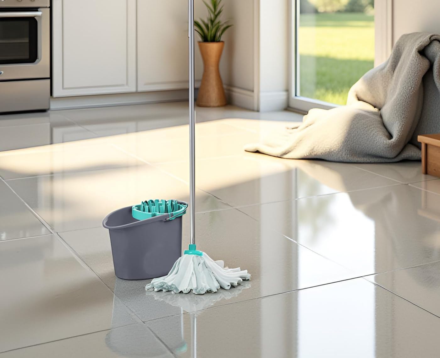 BH | Premium Quality Mop and Bucket Set | Heavy Duty | Mopping Stick and Bucket Cleaning Set | for Home, Kitchen, Patio Garden and Office Cleaning - By Best House