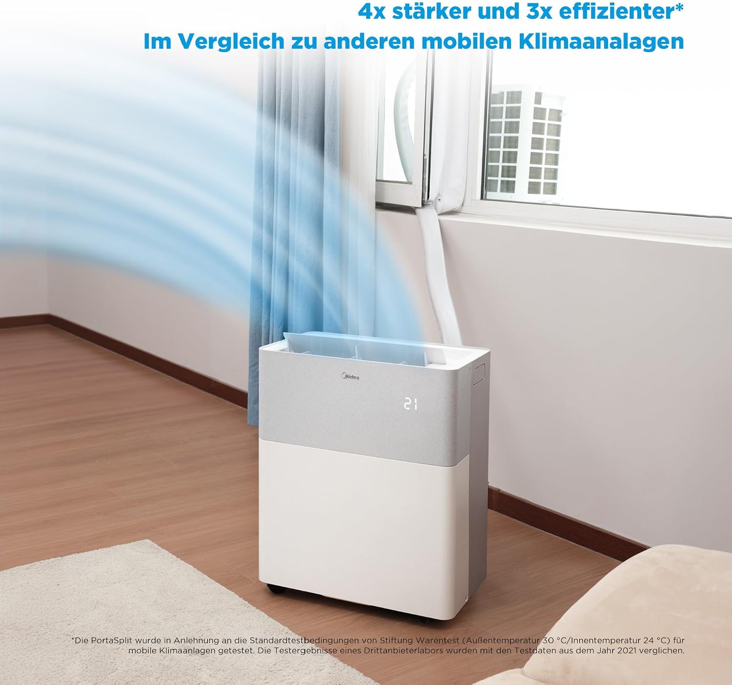 Midea Portasplit Air Conditioning, Mobile Heat Pump, Cooling A++/Heating A+, 12000 BTU 3.5 kW, for Rooms up to 42 m² / 105 m³, Only 39 dB(A) in Silent Mode