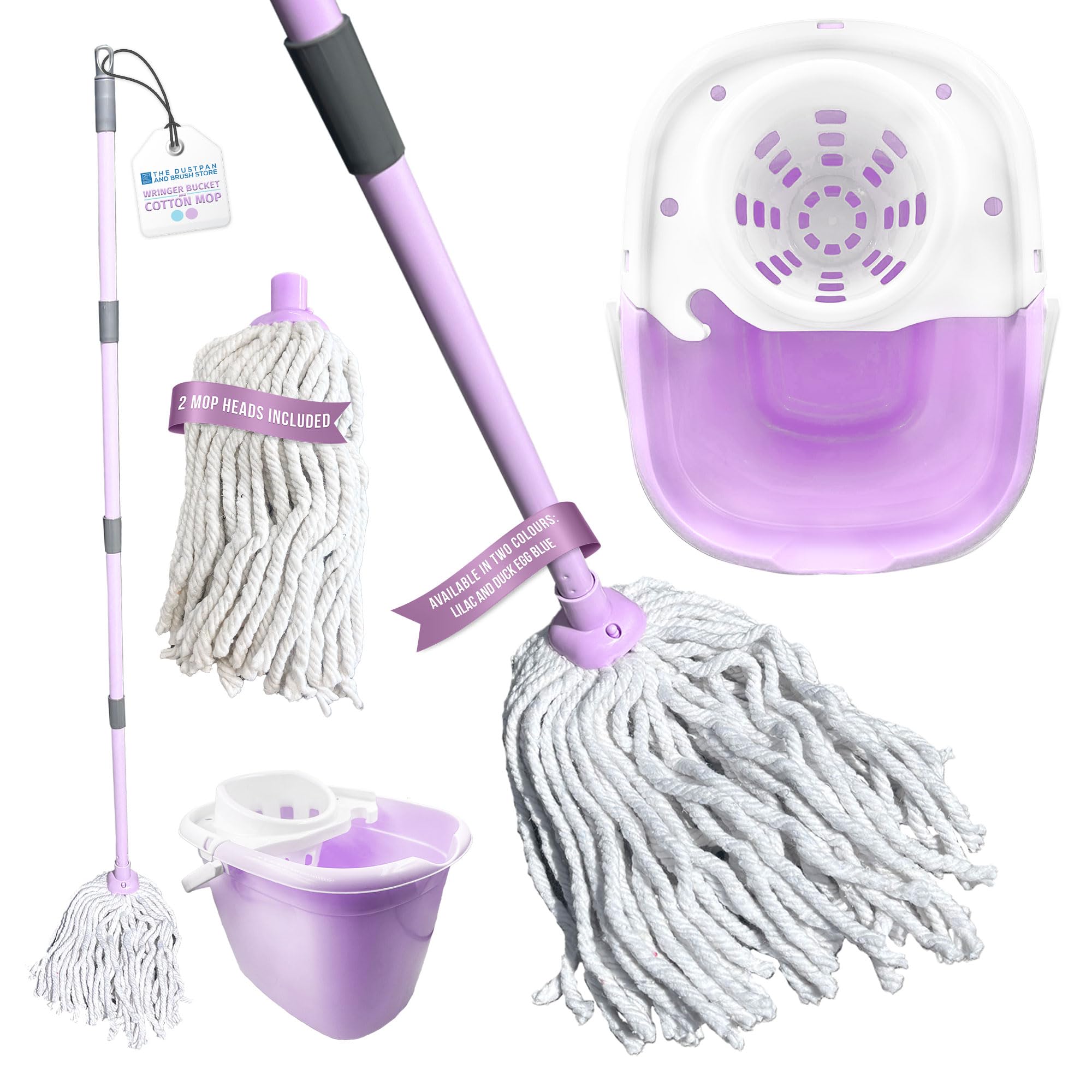 Floor Mop and Buckets Set Cotton String Mop & Bucket Set 13L Capacity Wringer, Cleaning Floors for Kitchen, Bathroom Home Cleaning - Duck Egg