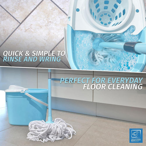 Floor Mop and Buckets Set Cotton String Mop & Bucket Set 13L Capacity Wringer, Cleaning Floors for Kitchen, Bathroom Home Cleaning - Duck Egg