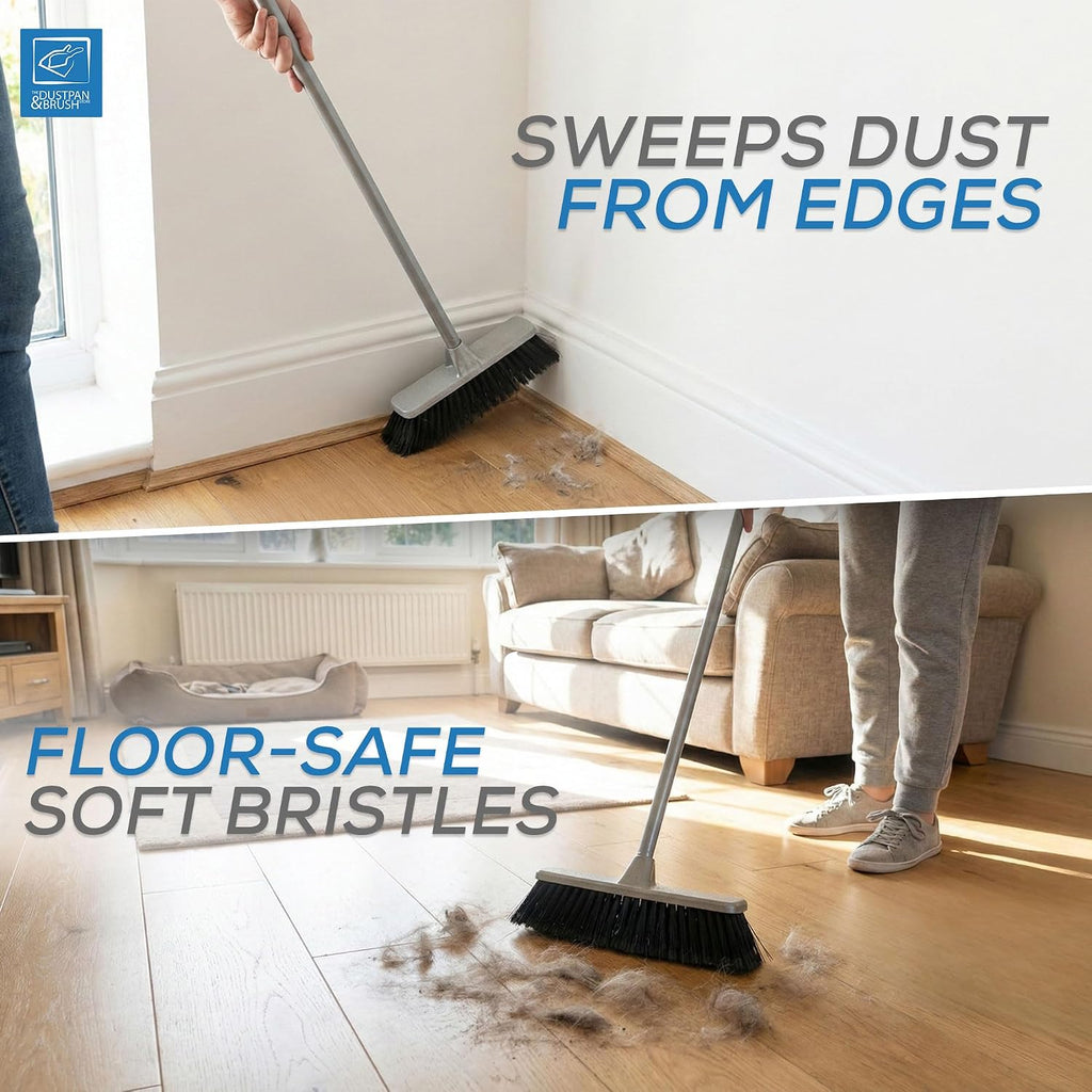 House Cleaning Kit | 4-in-1 Broom and Dustpan Cleaning Set to Keep All Surface of Homes Tidy | Includes Soft Broom Indoor, Dustpan and Brush, Hand Scrubbing Brush, and Dish Brush