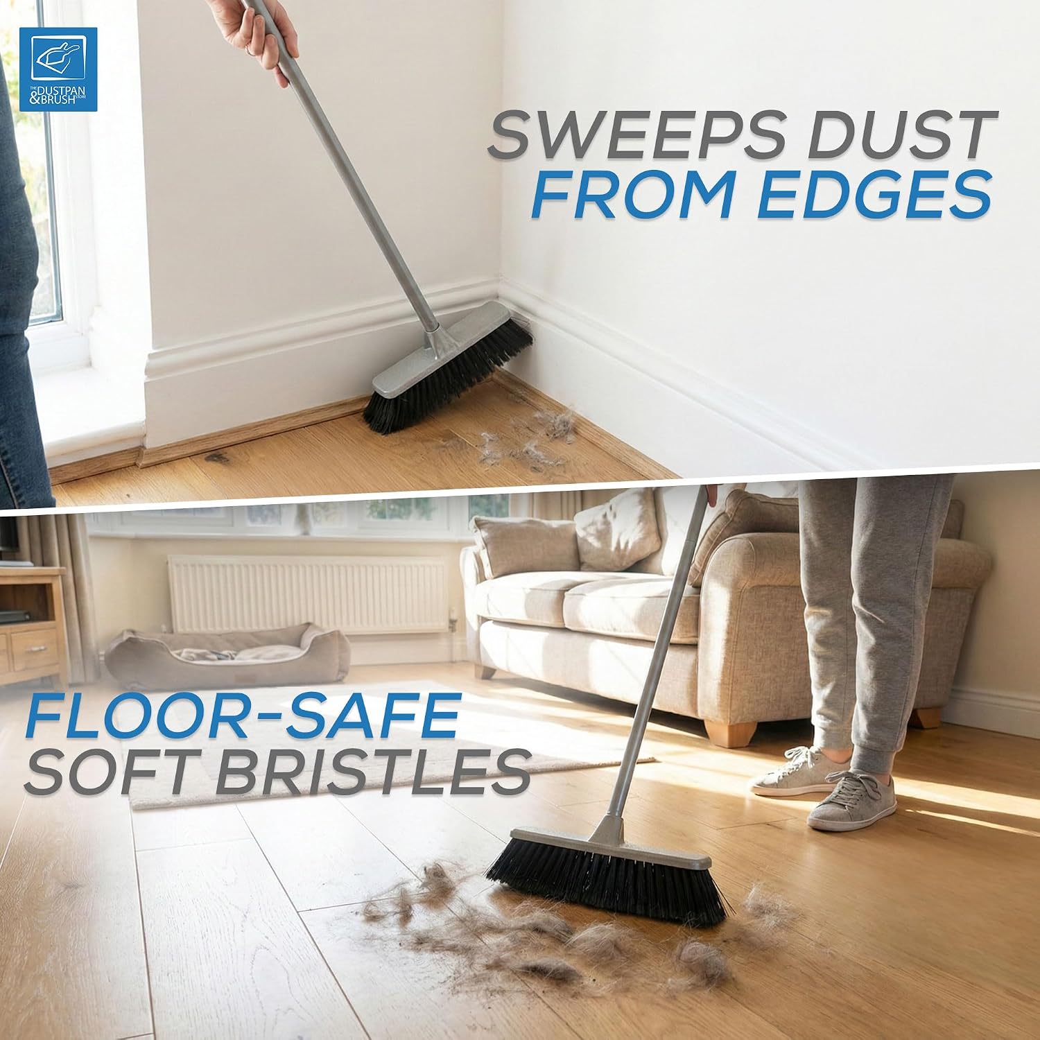 House Cleaning Kit | 4-in-1 Broom and Dustpan Cleaning Set to Keep All Surface of Homes Tidy | Includes Soft Broom Indoor, Dustpan and Brush, Hand Scrubbing Brush, and Dish Brush