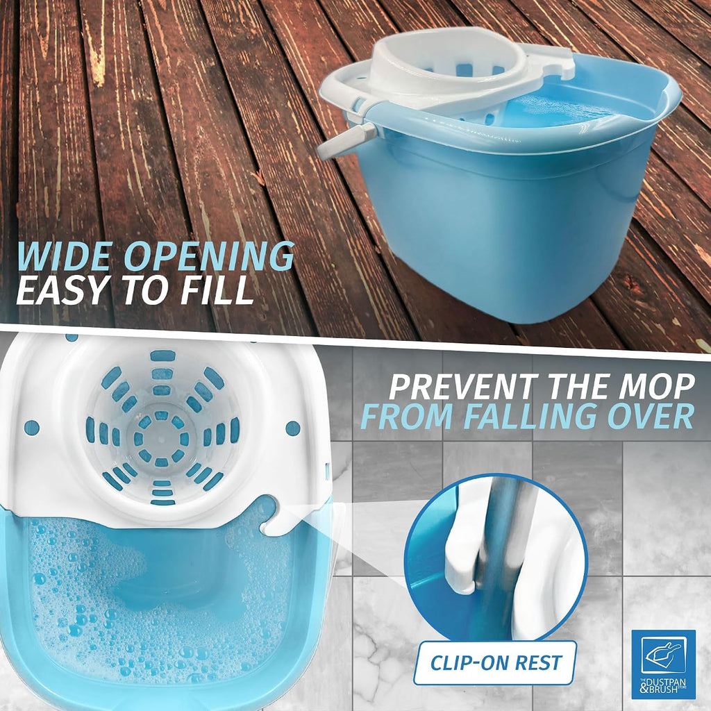 Floor Mop and Buckets Set Cotton String Mop & Bucket Set 13L Capacity Wringer, Cleaning Floors for Kitchen, Bathroom Home Cleaning - Duck Egg