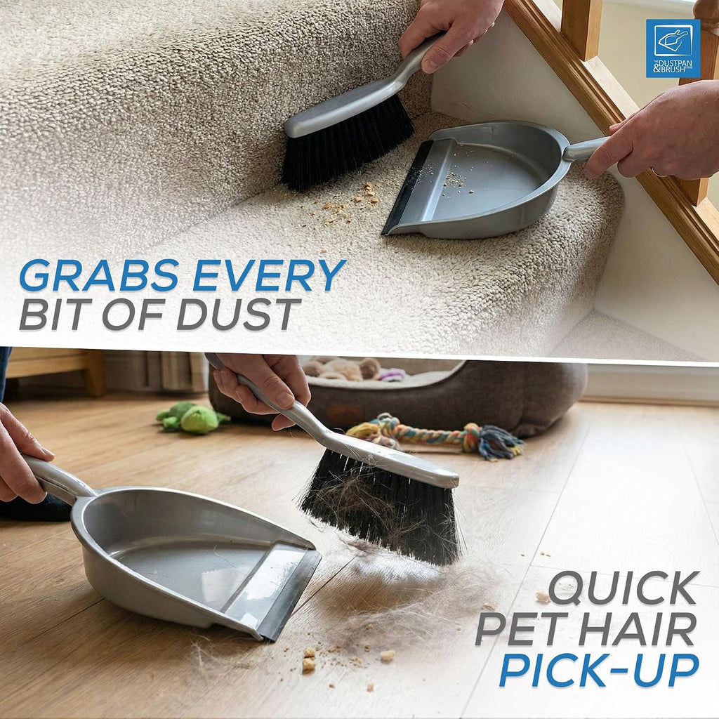 House Cleaning Kit | 4-in-1 Broom and Dustpan Cleaning Set to Keep All Surface of Homes Tidy | Includes Soft Broom Indoor, Dustpan and Brush, Hand Scrubbing Brush, and Dish Brush